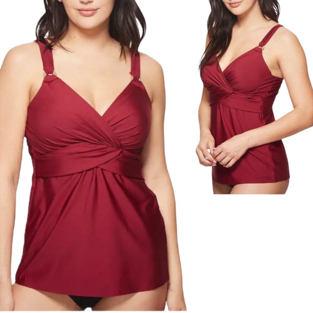 NWT Miraclesuit 6514721 Women's Burgundy Tankini Top Size 36DD